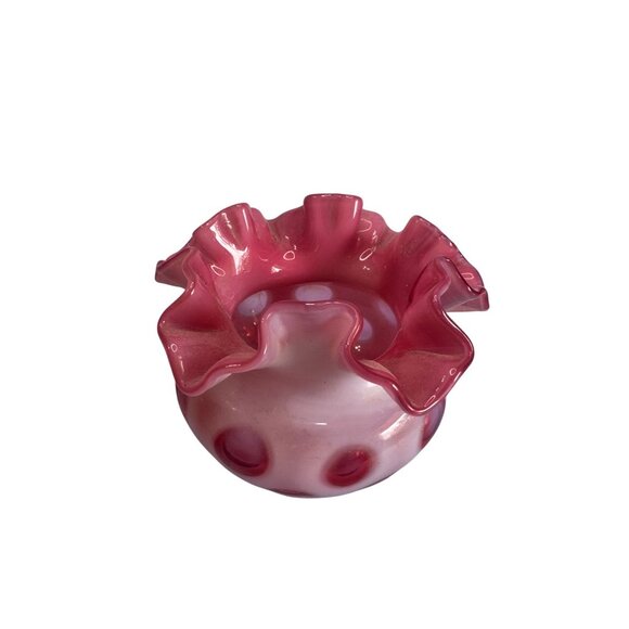 Fenton Cranberry Opalescent Hobnail Ruffled Vase 3 3/4" tall - Picture 2 of 6